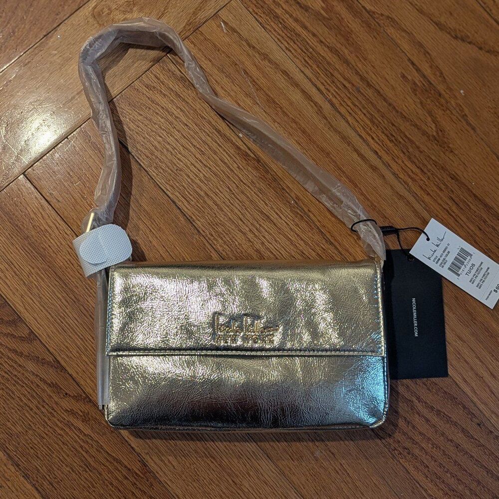 Y2K Nicole Miller‎ Metallic Gold Handbag Glam Party